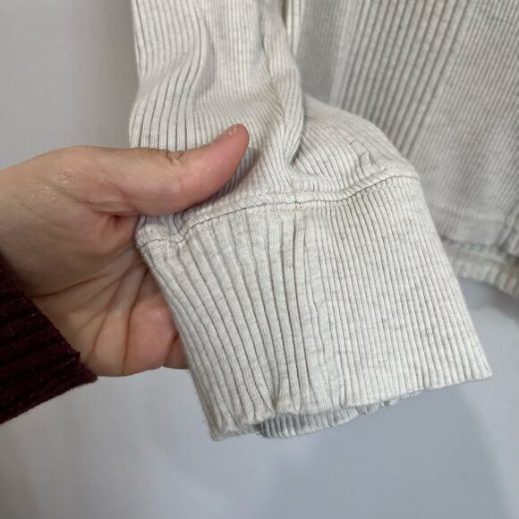 Aerie Ribbed Henley Long Sleeve Cream Soft Knit Casual Loungewear Top XL - Picture 5 of 8